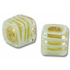 2 Murano Glass Gold Foiled with Aqua Spiral 8mm Cube Beads