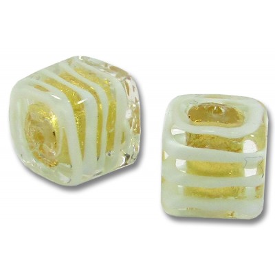 2 Murano Glass Gold Foiled with Aqua Spiral 8mm Cube Beads
