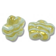 2 Murano Glass Gold Foiled with Aqua Spiral 15mm Flower Beads