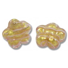 2 Murano Glass Gold Foiled with Pink Spiral 15mm Flower Beads