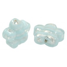 2 Murano Glass Silver Foiled with Aqua Spiral 15mm Flower Beads