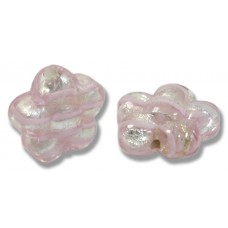 2  Murano Glass Silver Foiled with Pink Spiral 15mm Flower Beads