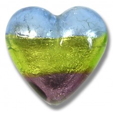 1 Murano Glass Sapphire Lime and Amethyst Tricolour Silver Foiled 30mm Heart 