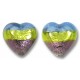 2 Murano Glass Sapphire Lime and Amethyst Tricolour Silver Foiled 12mm Heart Beads