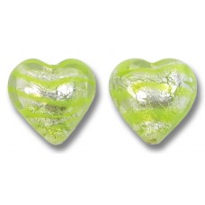 2 Murano Glass Silver Foiled with Peppermint Spiral 12mm Heart Beads 2 Murano Glass Silver Foiled with Peppermint Spiral 12mm Heart Beads