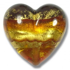 1 Murano Glass Serale Topaz Gold Foiled Band Clear 20mm Heart