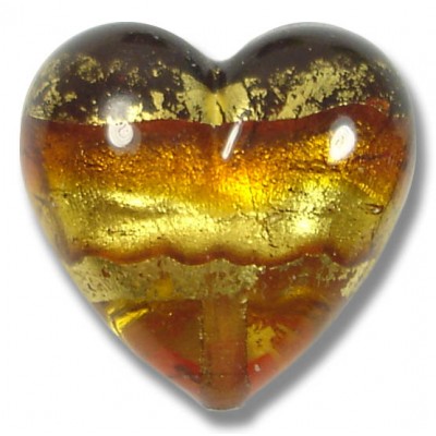 1 Murano Glass Serale Topaz Gold Foiled Band Clear 20mm Heart