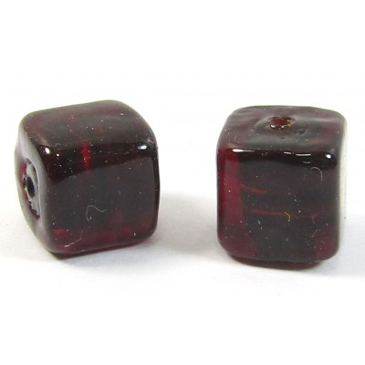 2 Murano Glass Darkest Ruby Silver Foiled 8mm Cube Beads