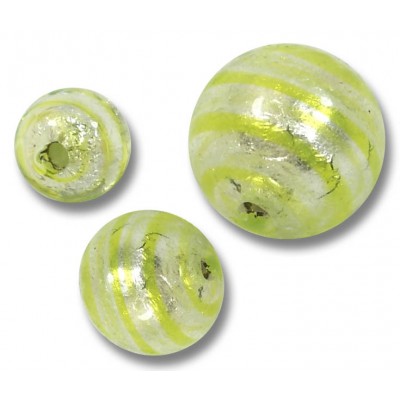 10 Murano Glass Silver Foiled with Peppermint Spiral 6mm Round Beads