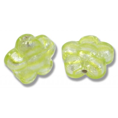 2 Murano Glass 15mm Flower Beads Peppermint Spiral Silver Foiled