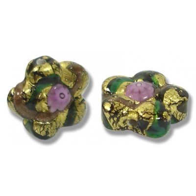2  Murano Glass 16mm Klimt Flower Beads