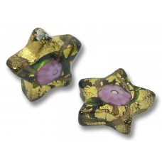 2  Murano Glass 16mm Klimt Gold Foiled with Aventurine Star Beads