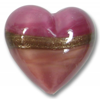1 20mm Murano Glass Rose Ruby Gold Aventurine Satin Heart