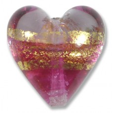 1 Murano Glass Ruby Gold Foiled Band Clear 20mm Heart 