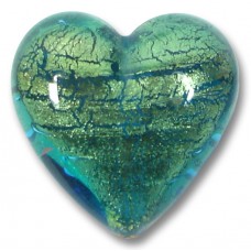 1 Murano Glass Verde Emerald Gold Foiled 20mm Heart 