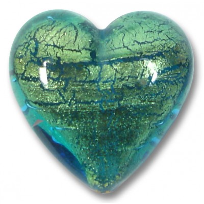 1 Murano Glass Verde Emerald Gold Foiled 20mm Heart 