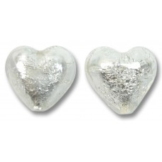 2 Murano Glass Crystal Silverfoil 14mm Hearts