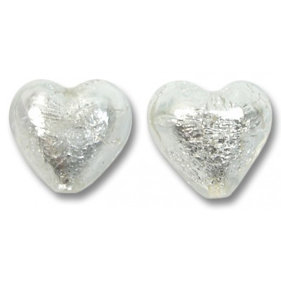 2  Murano Glass Crystal Silverfoil 10mm Heart beads