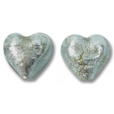 2 Murano Glass Black Diamond Silver Foiled 14mm Heart Beads 