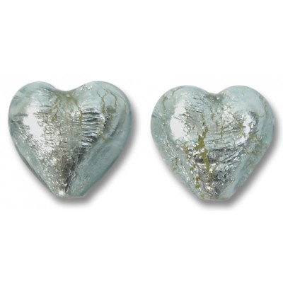2 Murano Glass Black Diamond Silver Foiled 14mm Heart Beads 