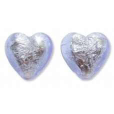 2 Murano Glass Silver Foiled Alexandrite 16mm Heart Beads