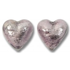 2 Murano Glass Silver Foiled Light Amethyst 14mm Heart Beads 2 Murano Glass Silver Foiled Light Amethyst 14mm Heart Beads