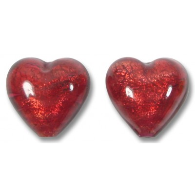 2 Murano Glass Rubino Gold Foiled 14mm Heart Beads