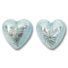 2 Murano Glass Aquamarine Silverfoil 14mm Hearts