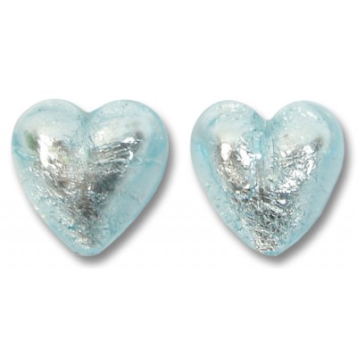 2 Murano Glass Aquamarine Silverfoil 14mm Hearts