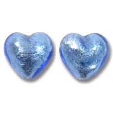 2 Murano Glass Sapphire Silver Foiled 14mm Heart Beads