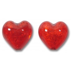 2 Murano Glass Gold Foiled Arancio 14mm Heart Beads