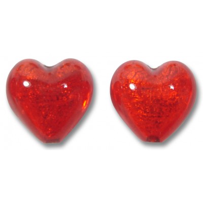2 Murano Glass Gold Foiled Arancio 14mm Heart Beads