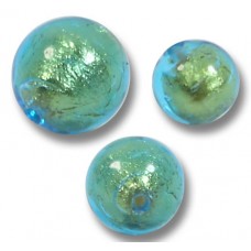 1 Murano Glass Verde Emerald Gold Foiled 8mm Round Bead