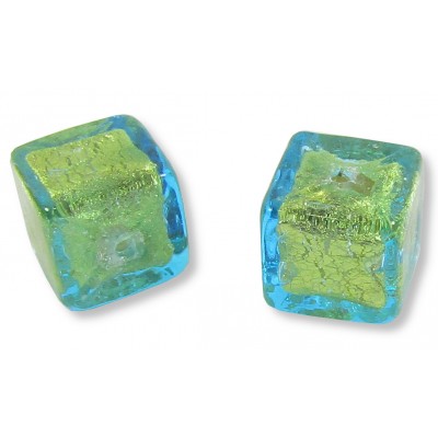 2 Murano Glass Verde Emerald Gold Foiled 8mm Cube Beads 2 Murano Glass Verde Emerald Gold Foiled 8mm Cube Beads