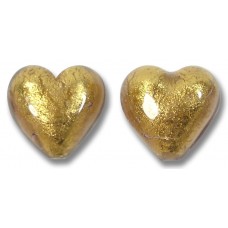 2 Murano Glass Chocolate Amethyst Gold Foiled 14mm Heart Beads