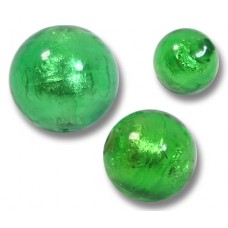 1 Murano Glass Silver Foiled Emerald 14mm Round Bead