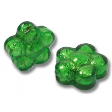 2 Murano Glass Silver Foiled Emerald 15mm Flower Beads 2 Murano Glass Silver Foiled Emerald 15mm Flower Beads