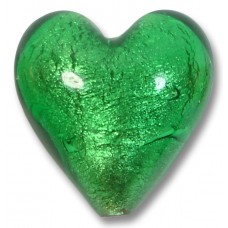 1 Murano Glass Silver Foiled Emerald 20mm Heart 