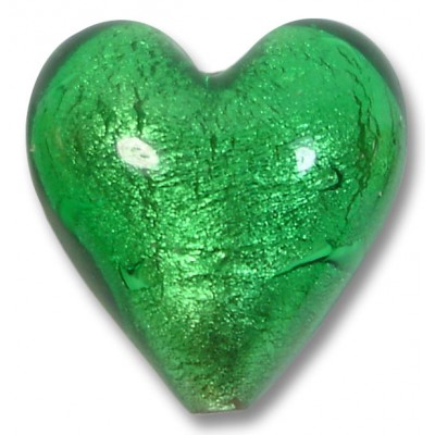 1 Murano Glass Silver Foiled Emerald 20mm Heart 