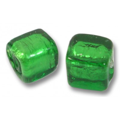 2 Murano Glass Silver Foiled Emerald 8mm Cube Beads 2 Murano Glass Silver Foiled Emerald 8mm Cube Beads
