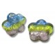 2 Murano Glass Sapphire Lime and Amethyst Tricolour Silverfoil 15mm Flower Beads