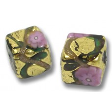 2 Murano Glass Klimt Gold Foiled 8mm Cube Beads