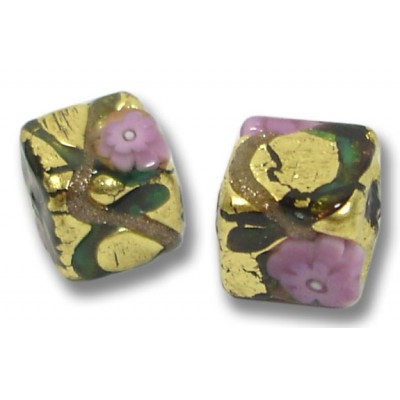 2 Murano Glass Klimt Gold Foiled 8mm Cube Beads