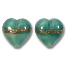 2 Murano Glass Mint/ Aquamarine Aventurine Satin 12mm Hearts 