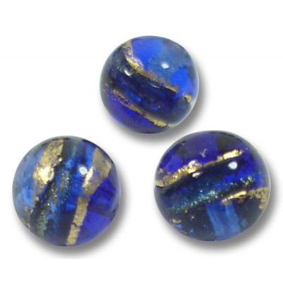10 Murano Glass 10mm Sapphire Gold Foiled Band Round Beads