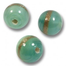 10 Murano Glass 8mm Mint/ Aquamarine Gold Aventurine Satin Round Beads