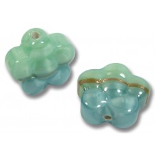 2  Murano Glass Mint/ Aquamarine Aventurine Satin 15mm Flower Beads