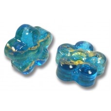 2 Murano Glass Turquoise Blue Goldfoil Band 15mm Flower Beads