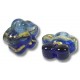 2  Murano Glass Sapphire Blue Goldfoil Band 15mm Flower Beads