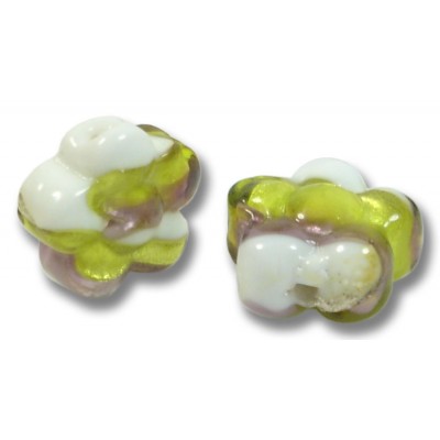 2 Murano Glass Berries and Lime 15mm Flower Beads